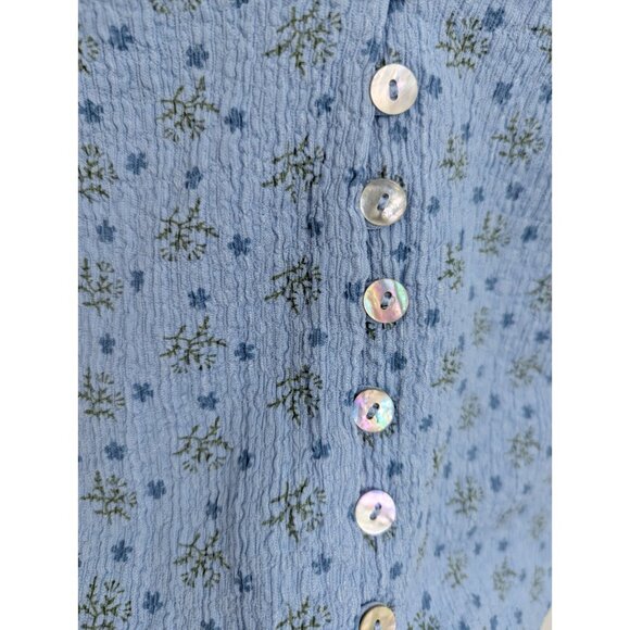 Blue Floral Print Short Sleeve Button-Front Top Lulus XS - Picture 3 of 6